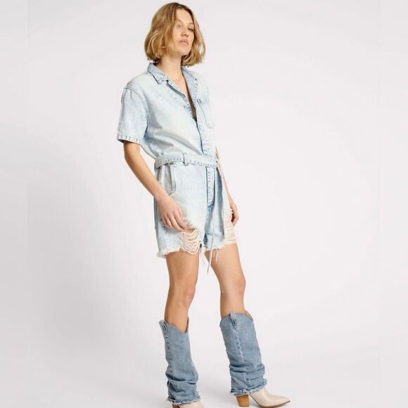 Free People by One teaspoon Night Movers Denim Jumpsuit - Depeche Blue Large $19 - Picture 1 of 2